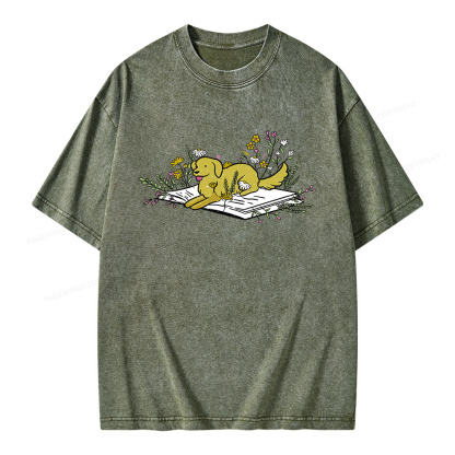 Pagewings Dog Read Books Be Kind Stay Weird Unisex Washed T-shirt