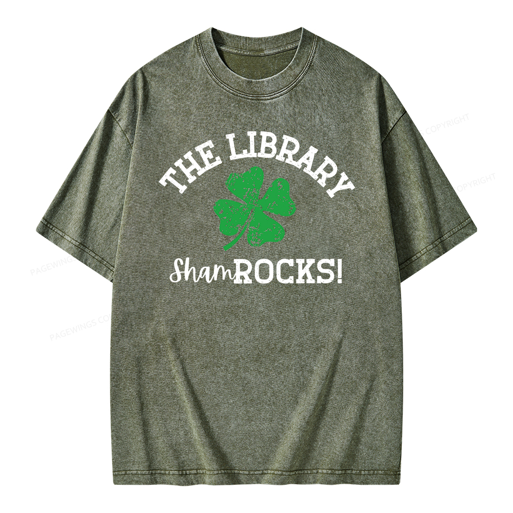 Pagewing Librarian Gift, Shamrock Shirt Unisex Washed T-shirt