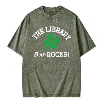 Pagewing Librarian Gift, Shamrock Shirt Unisex Washed T-shirt