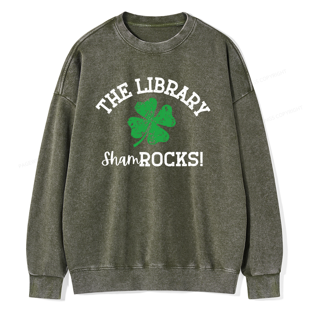 Pagewin Librarian Gift, Shamrock Shirt Unisex Washed Sweatshirt