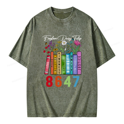 Pagewings Foxglove Daisy Tulip 8647 Unisex Washed T-shirt