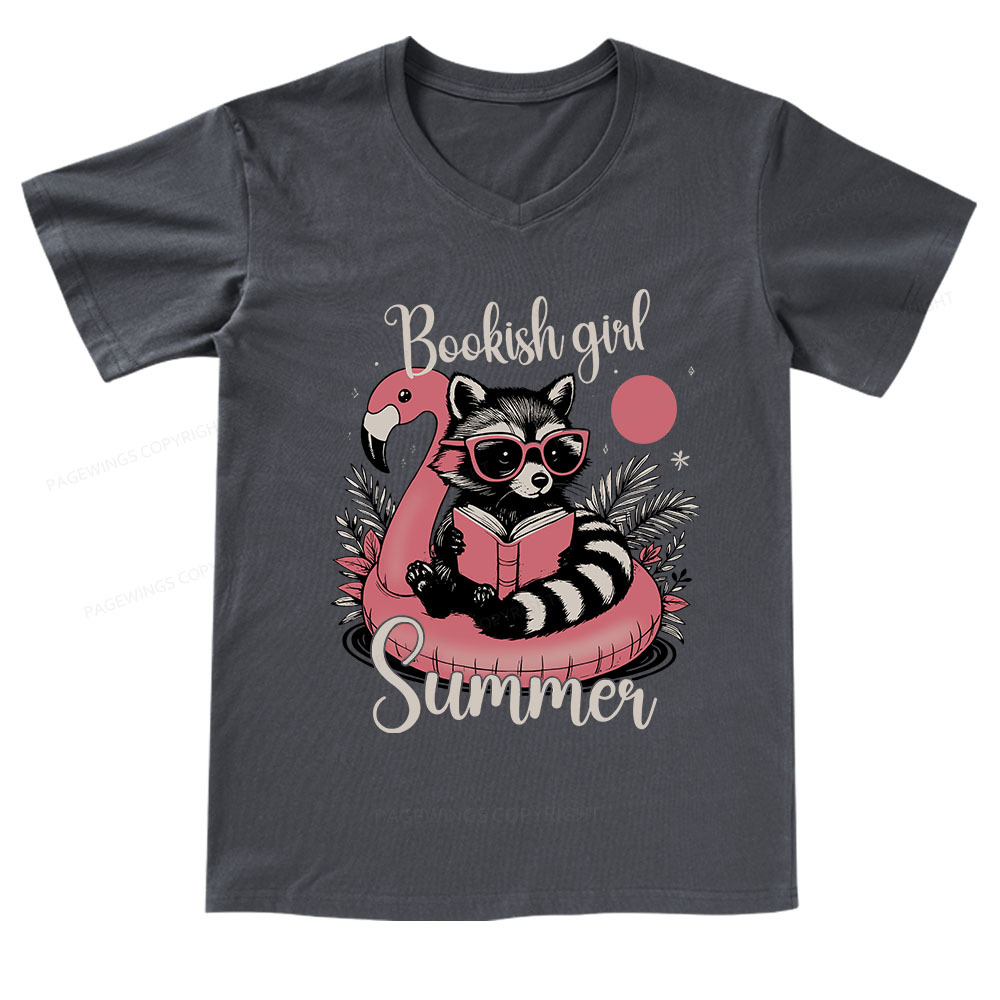 Pagewings Feral Bookish Girl Summer V-neck T-shirt