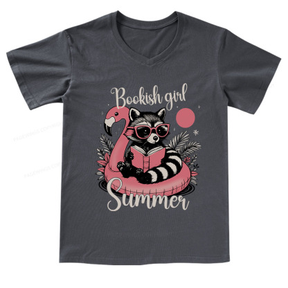 Pagewings Feral Bookish Girl Summer V-neck T-shirt