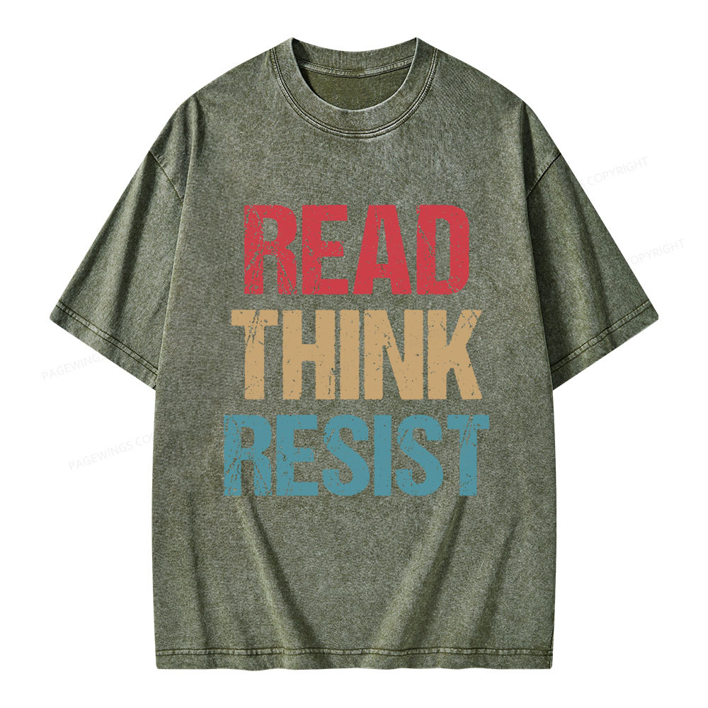 Pagewings Read Think Resist Unisex Washed T-shirt