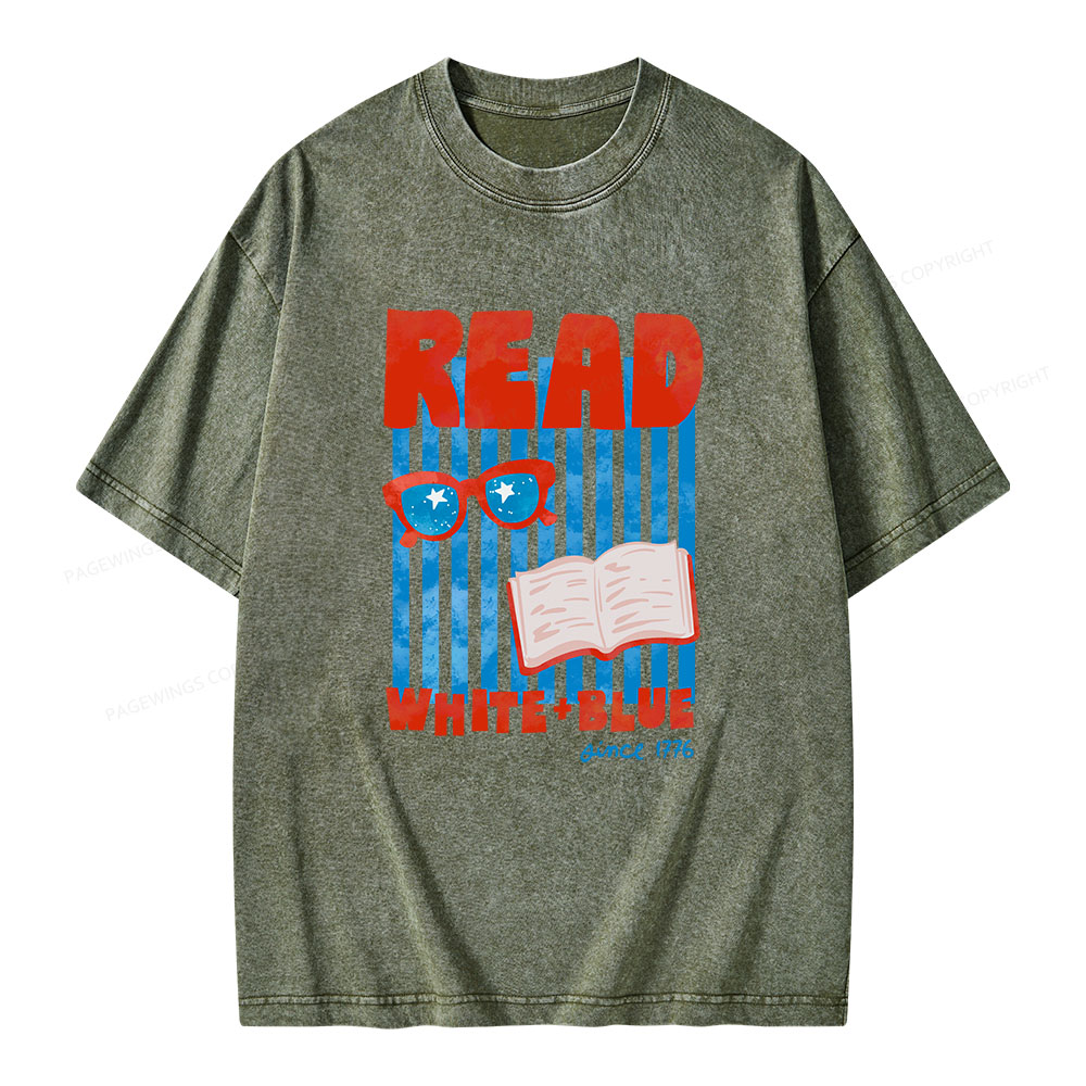 Pagewings Read White Blue Fourth Of July Book Unisex Washed T-shirt