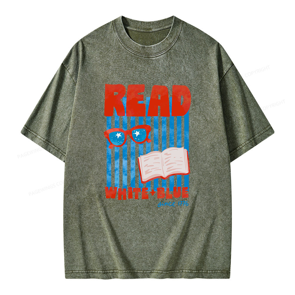 Pagewings Read White Blue Fourth Of July Book Unisex Washed T-shirt