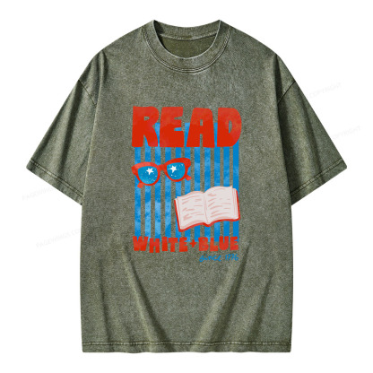 Pagewings Read White Blue Fourth Of July Book Unisex Washed T-shirt
