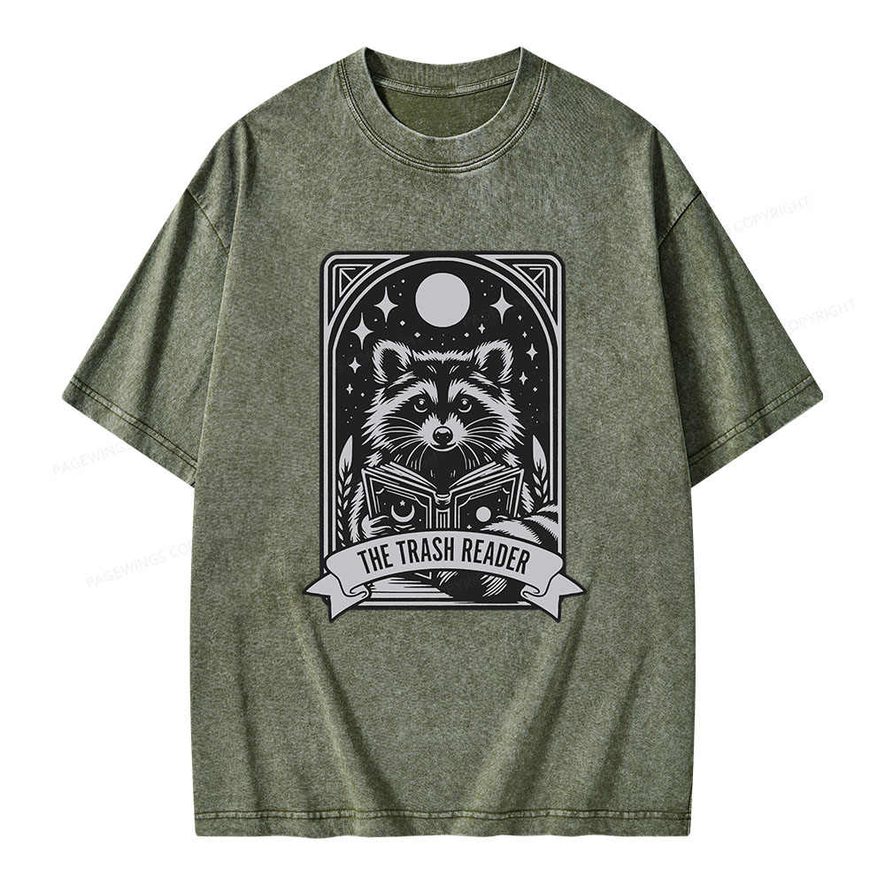 Pagewings The Trash Reader Raccoon Unisex Washed T-shirt