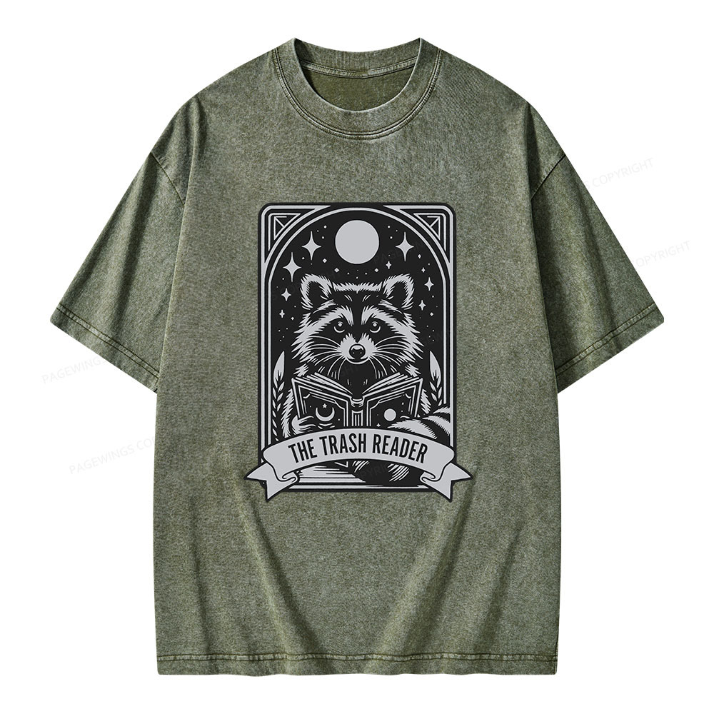 Pagewings The Trash Reader Raccoon Unisex Washed T-shirt