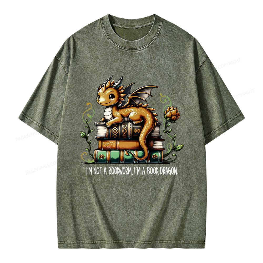 Pagewings Book Lover I'm Not A Bookworm I'm A Book Dragon  Unisex Washed T-shirt