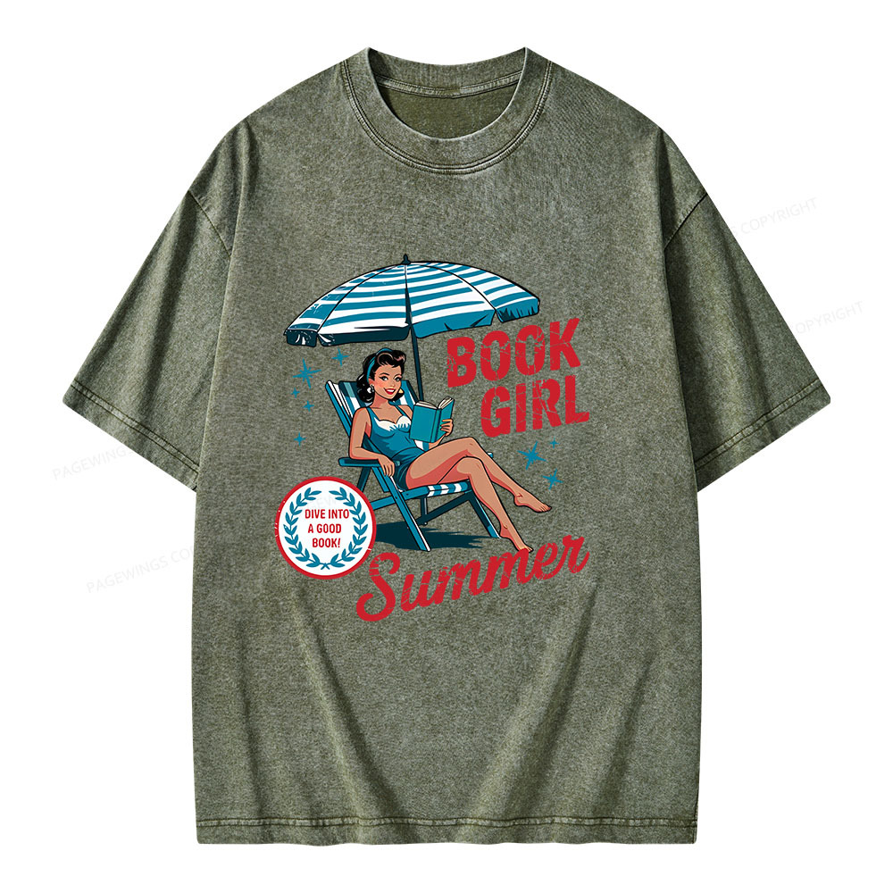 Pagewings Book Girl Summer Bookish Unisex Washed T-shirt