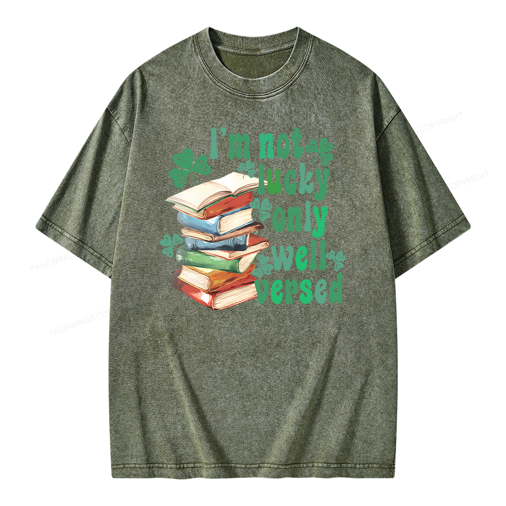 Pagewing St Patty Day Trendy Retro Book Shamrock Shirt Unisex Washed T-shirt
