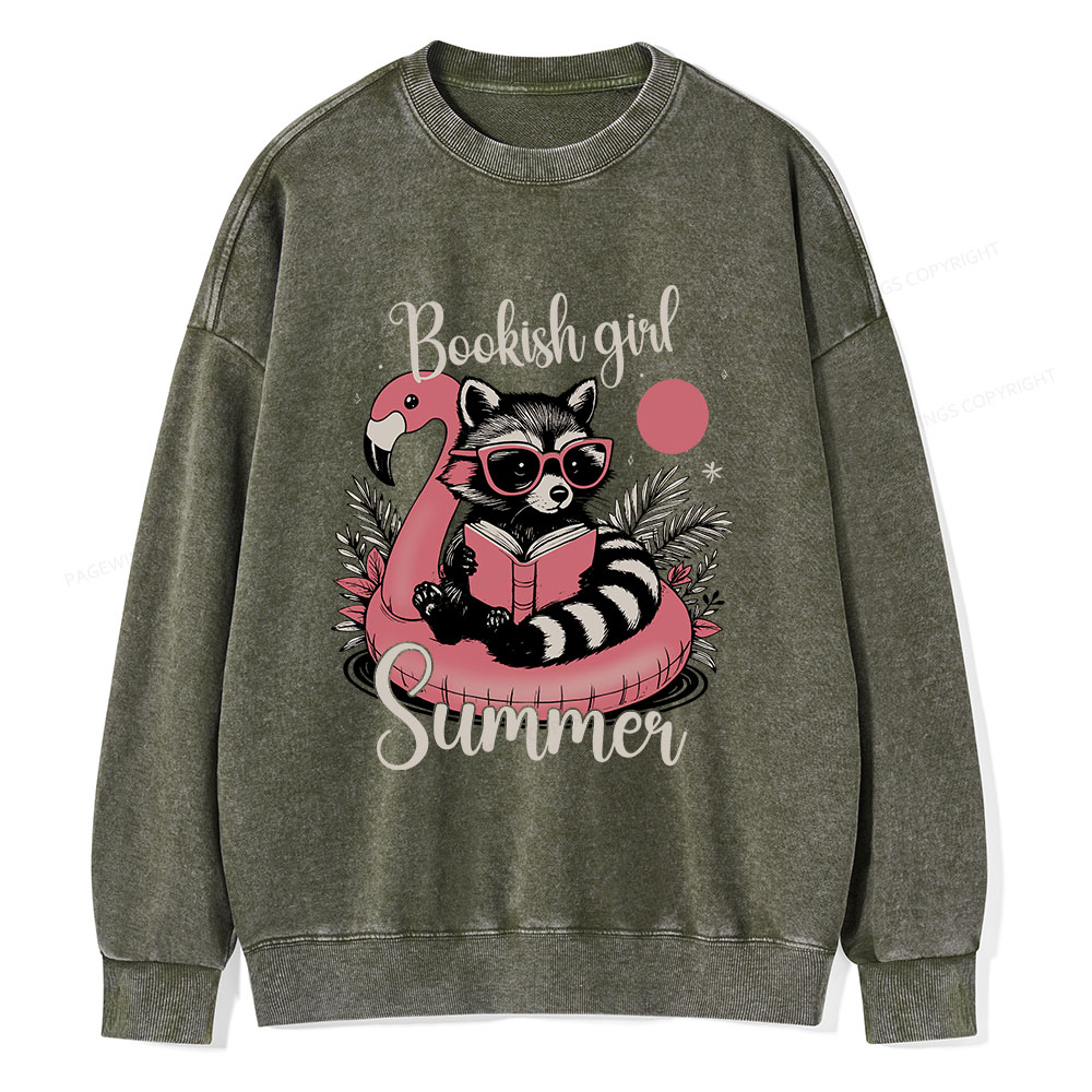 Pagewings Feral Bookish Girl Summer Unisex Washed Sweatshirt