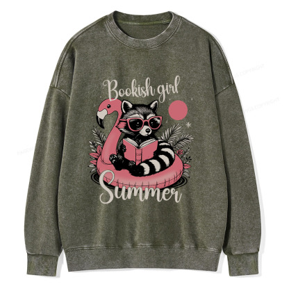 Pagewings Feral Bookish Girl Summer Unisex Washed Sweatshirt