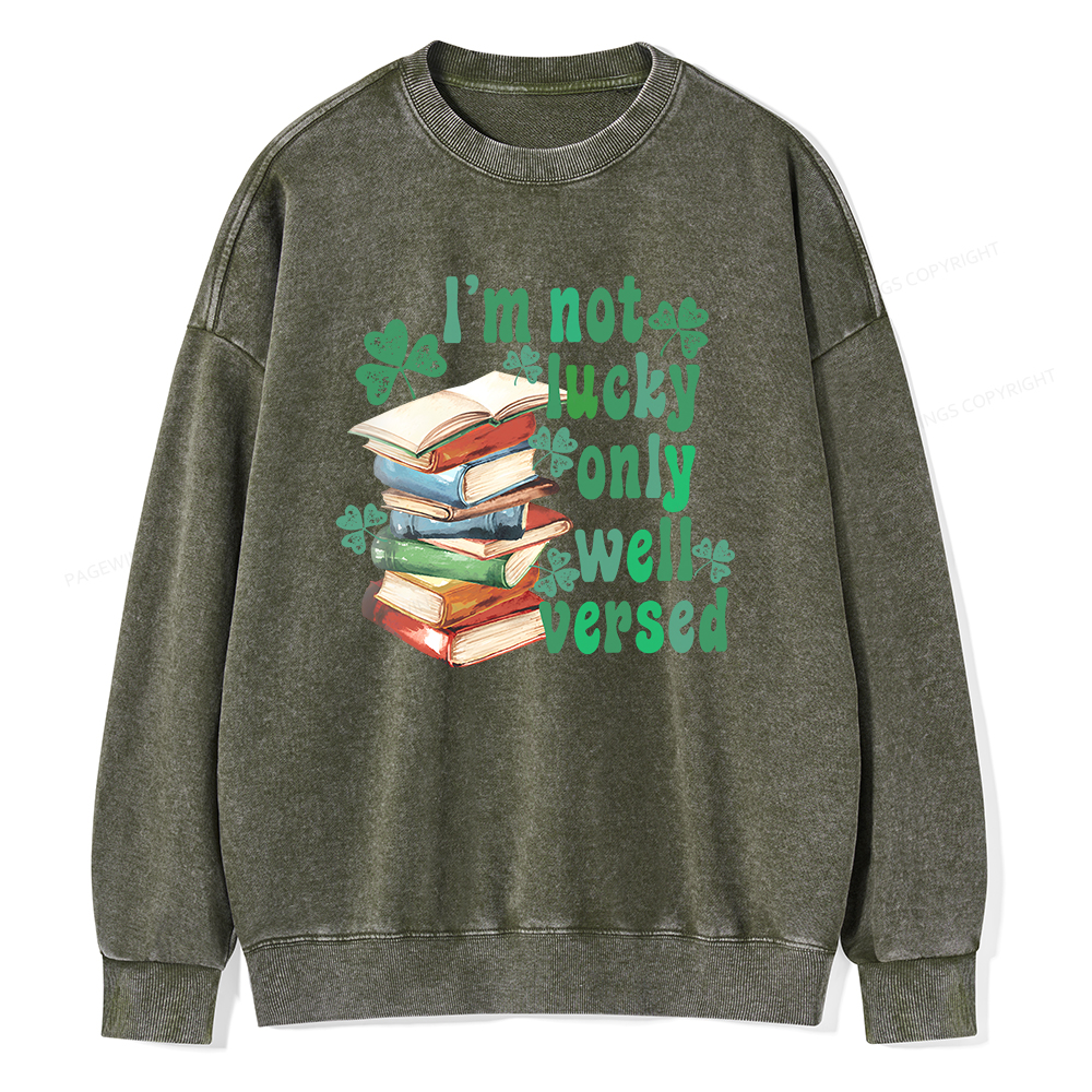 Pagewin St Patty Day Trendy Retro Book Shamrock Shirt Unisex Washed Sweatshirt