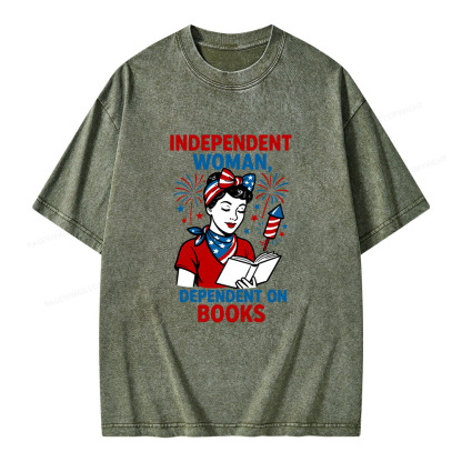 Pagewings Independent Woman, Dependent On Books Unisex Washed T-shirt