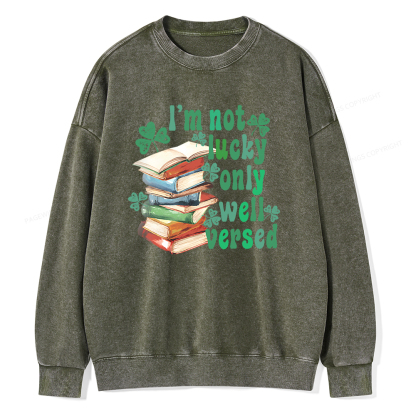 Pagewin St Patty Day Trendy Retro Book Shamrock Shirt Unisex Washed Sweatshirt