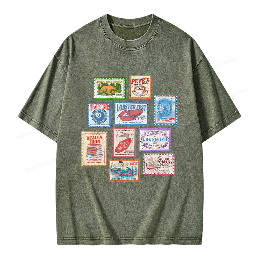 Pagewings Books Stamp Beach Read Unisex Washed T-shirt