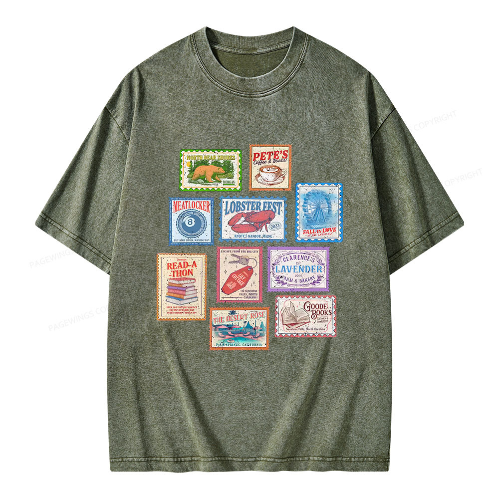 Pagewings Books Stamp Beach Read Unisex Washed T-shirt