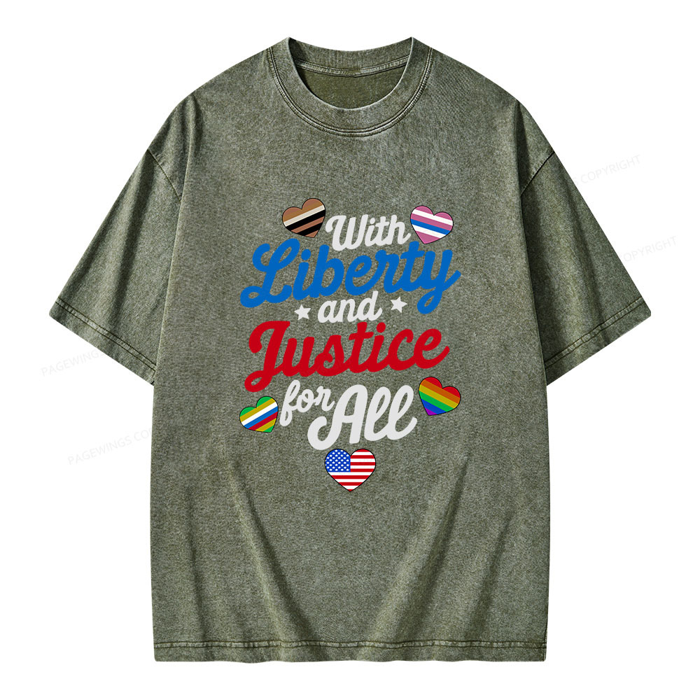 Pagewings With Liberty And Justice For All Unisex Washed T-shirt