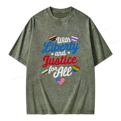 Pagewings With Liberty And Justice For All Unisex Washed T-shirt