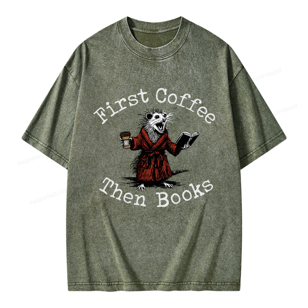 Pagewings First Coffee Then Books Unisex Washed T-shirt