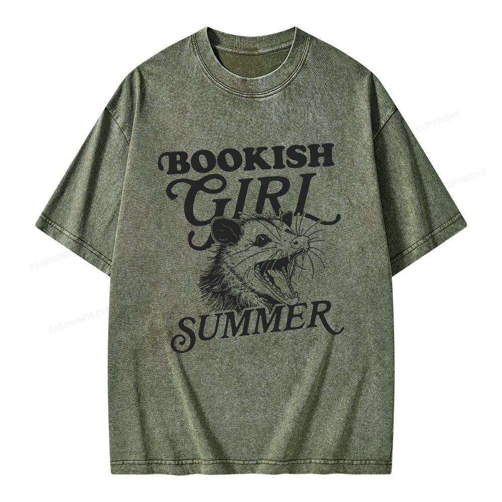Pagewings Feral Bookish Girl Summer Unisex Washed T-shirt