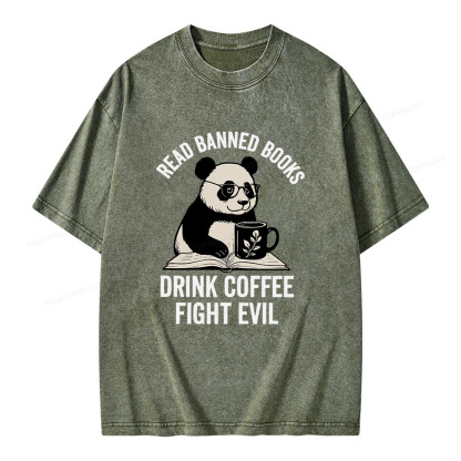 Pagewings Read Banned Books Drink Coffee Fight Evil Unisex Washed T-shirt