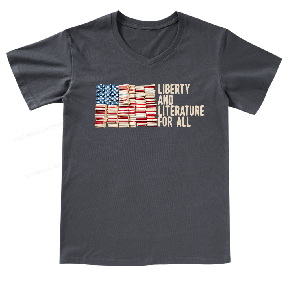 Pagewings Liberty And Literature For All V-neck T-shirt