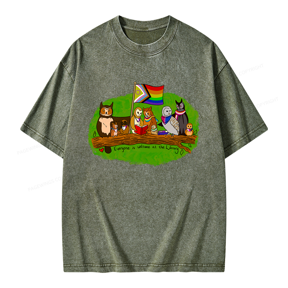 Pagewings Everyone Is Welcome at the Library Unisex Washed T-shirt