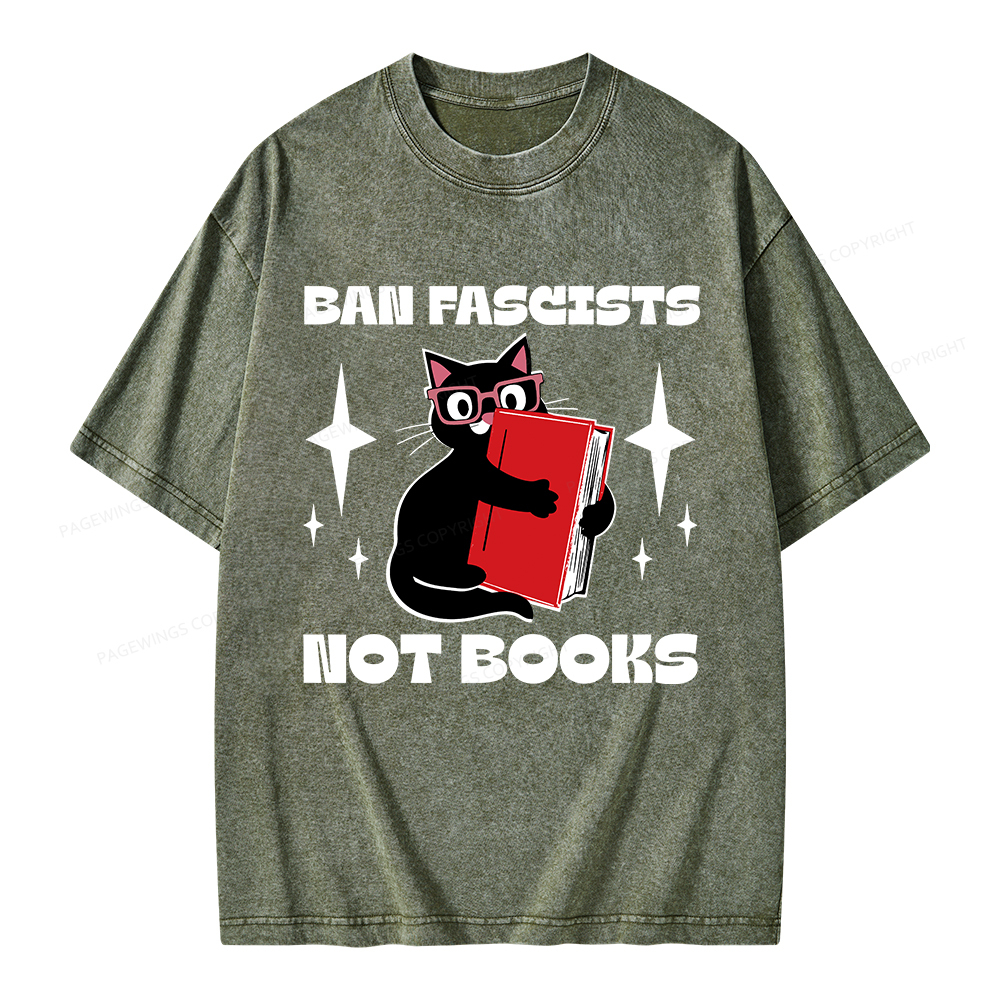 Pagewings Ban Fascists Not Books Unisex Washed T-shirt