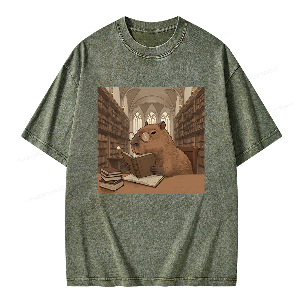 Pagewings The Reader Capybara Unisex Washed T-shirt