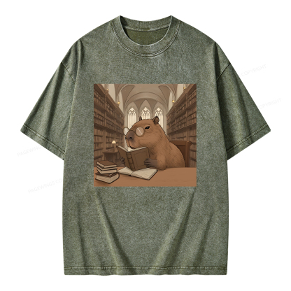 Pagewings The Reader Capybara Unisex Washed T-shirt