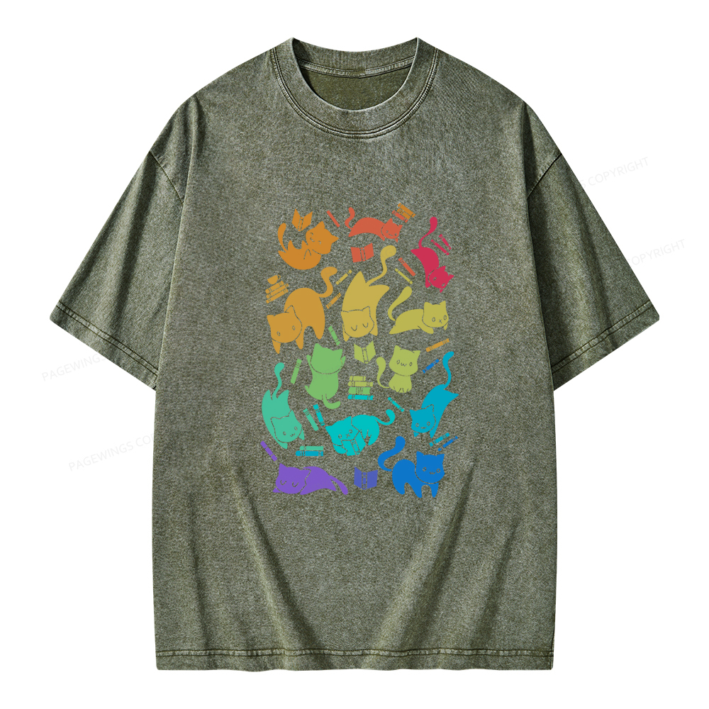 Pagewings Cats And Books Unisex Washed T-shirt