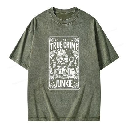 Pagewings True Crime Junkie Tarot Card Unisex Washed T-shirt