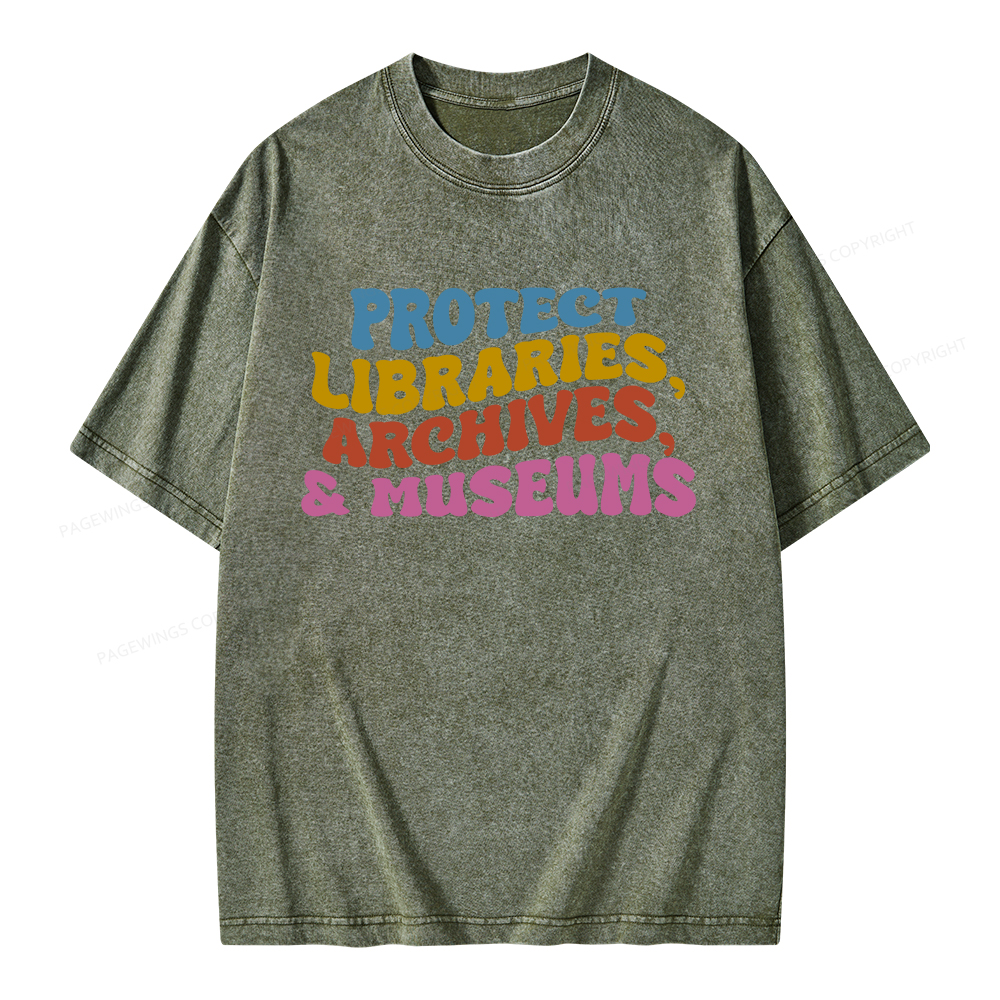 Pagewings Protect Libraries Archives And Museums Unisex Washed T-shirt
