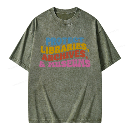 Pagewings Protect Libraries Archives And Museums Unisex Washed T-shirt