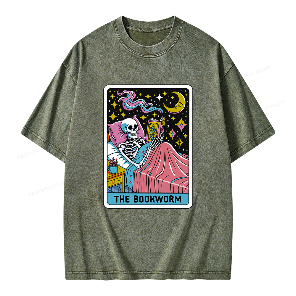 Pagewings The Bookworm Tarot Card Unisex Washed T-shirt