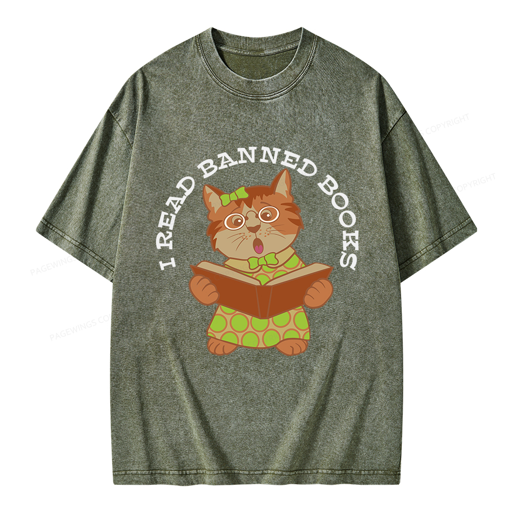 Pagewings I Read Banned Books Kitten Unisex Washed T-shirt