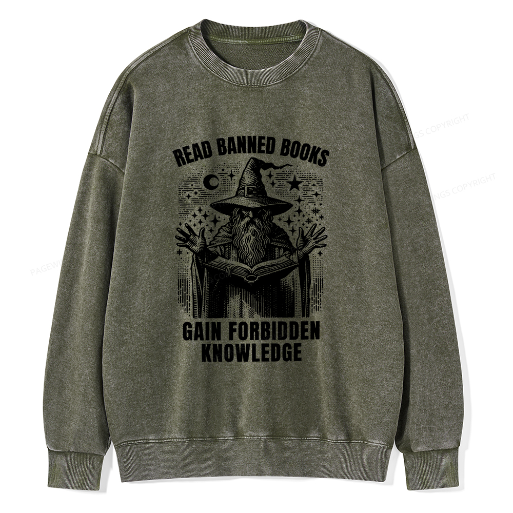 Pagewings Read Banned Books Gain Forbidden Knowledge Unisex Washed Sweatshirt