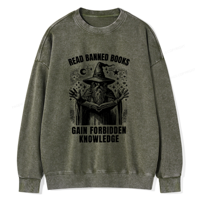 Pagewings Read Banned Books Gain Forbidden Knowledge Unisex Washed Sweatshirt