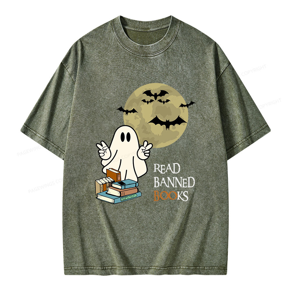 Pagewings Read Banned Books Halloween  Unisex Washed T-shirt