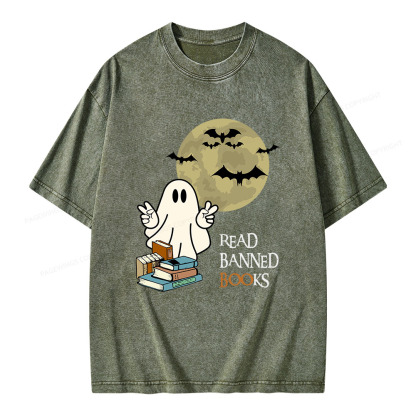 Pagewings Read Banned Books Halloween  Unisex Washed T-shirt