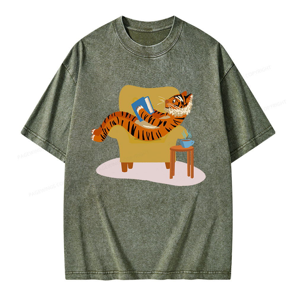 Pagewings Tiger Reading Unisex Washed T-shirt