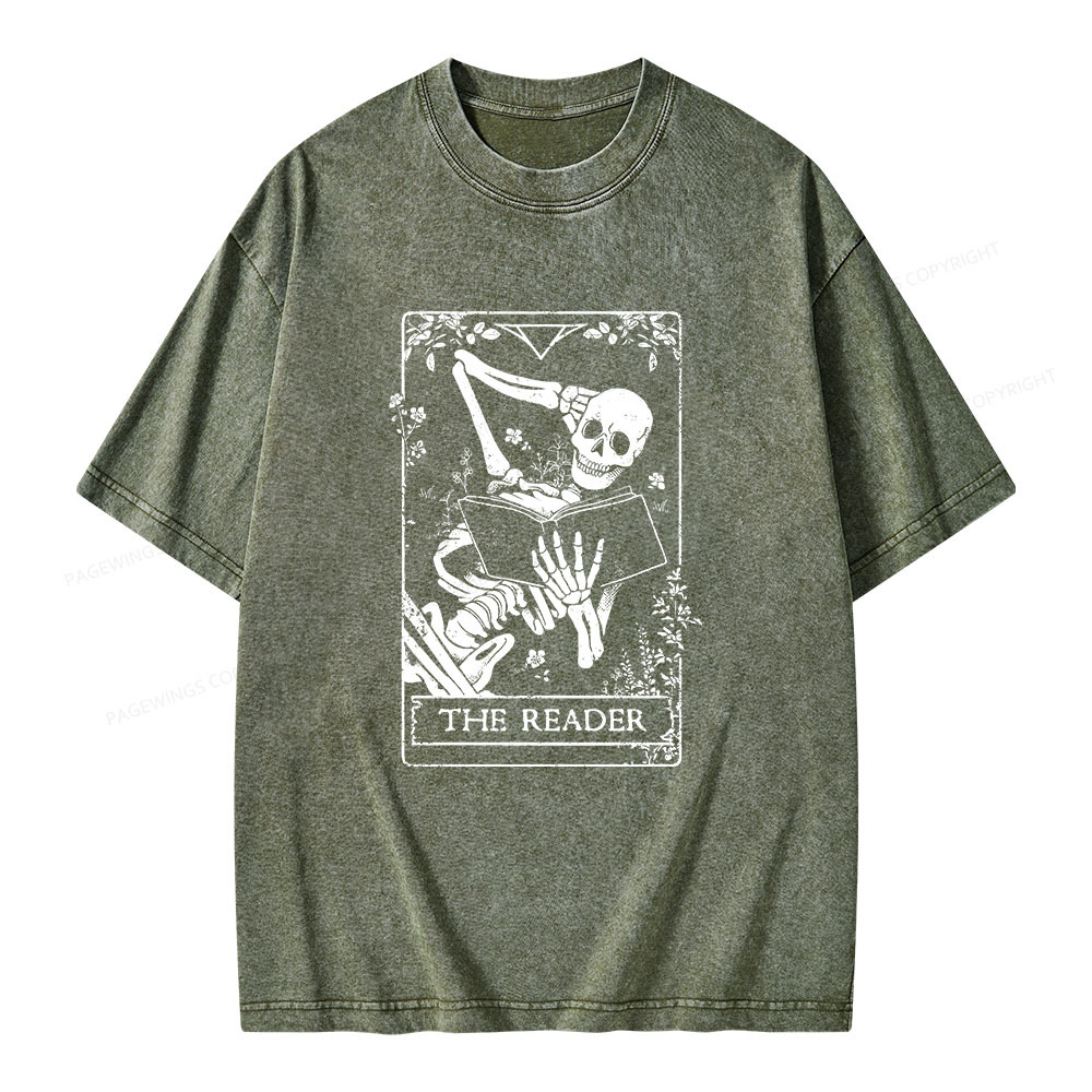 Pagewings The Reader Death Skull Book Unisex Washed T-shirt
