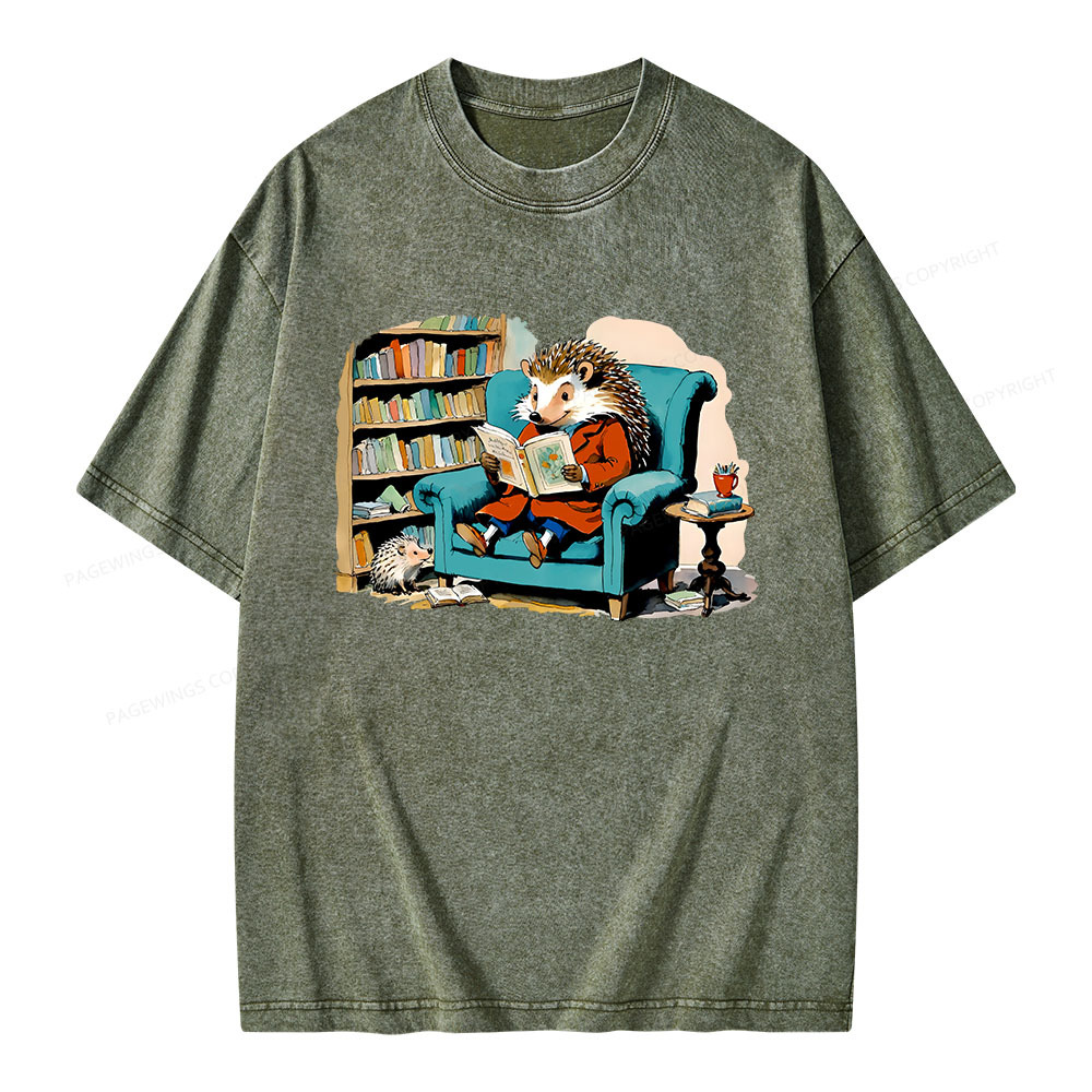 Pagewings Mr. Hedgehog Is Reading A Book Unisex Washed T-shirt