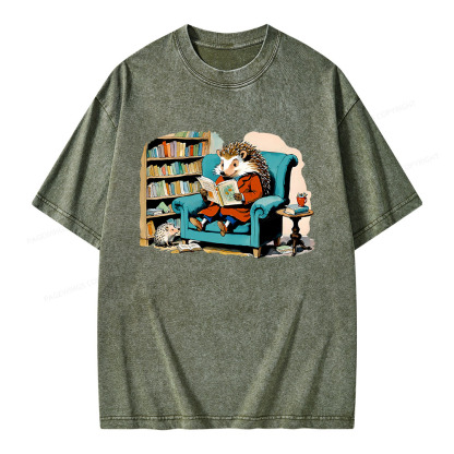 Pagewings Mr. Hedgehog Is Reading A Book Unisex Washed T-shirt