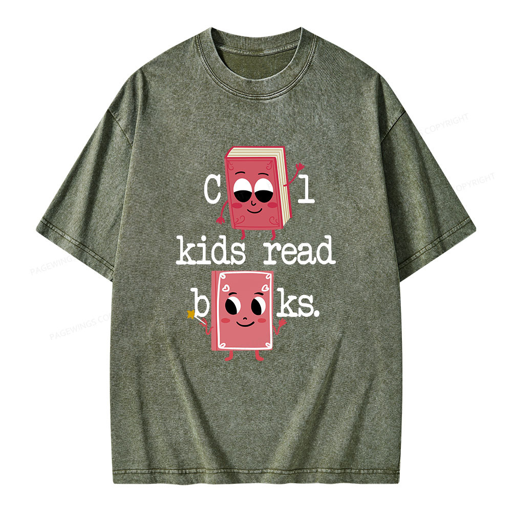 Pagewings Cool Kids Read Books. Unisex Washed T-shirt