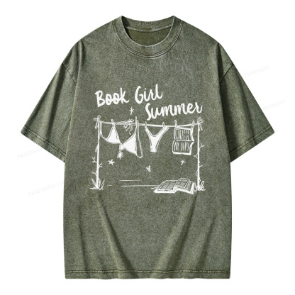 Pagewings Book Girl Summer Bookish Unisex Washed T-shirt
