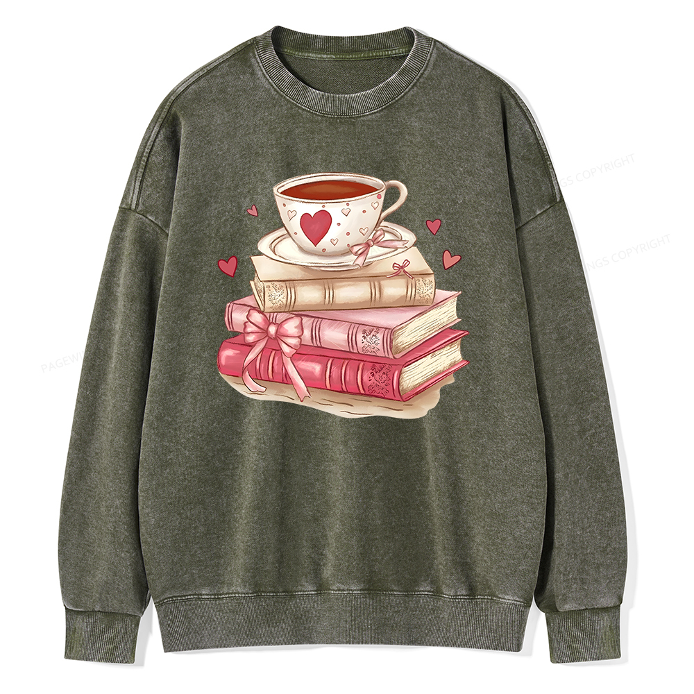 Pagewin Book Lover Valentine Sweatshirt Unisex Washed Sweatshirt